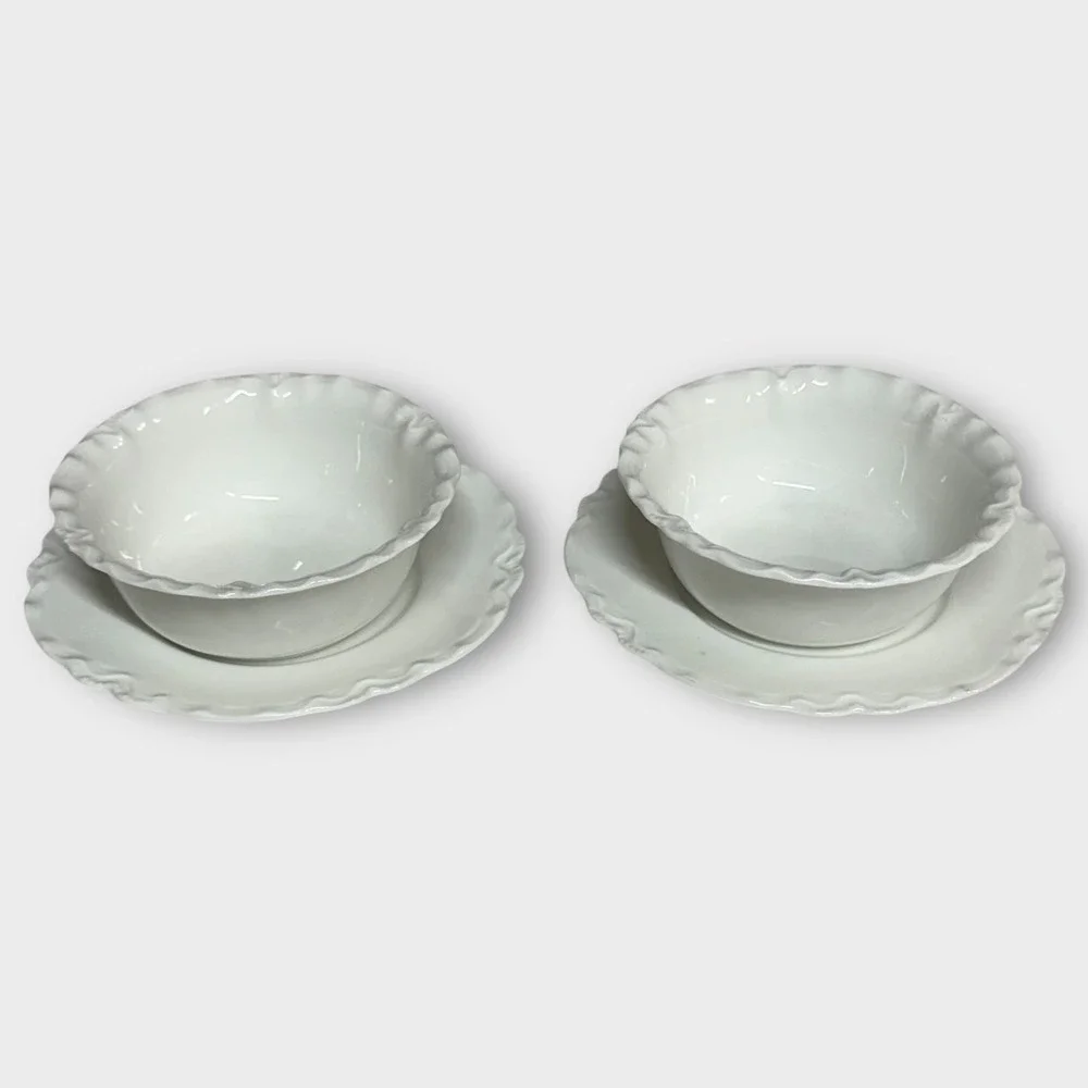 Haviland Limoges Schleiger 1 Ranson Ramekin Bowl & Saucer SET OF 2 White France‎